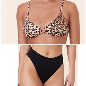 Andie Bikini Set Bonita Top 90s High Waisted Bottom Leopard Black M-DD NWT